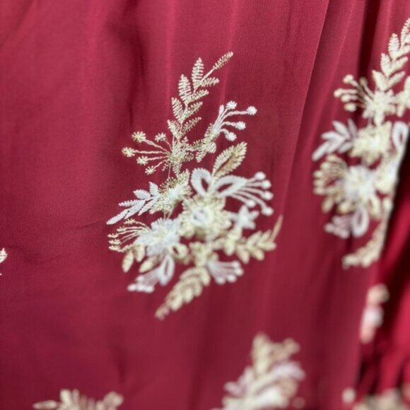 Cariar Vintage Women's Large Burgundy Floral Dress Embroidered Lace Puff Sleeve - Picture 7 of 16